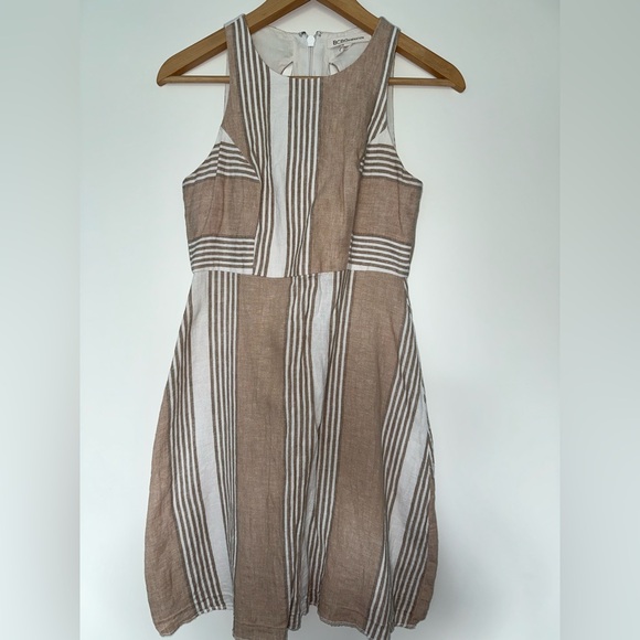 BCBGeneration Striped Brown and White Linen Dress - Picture 1 of 3